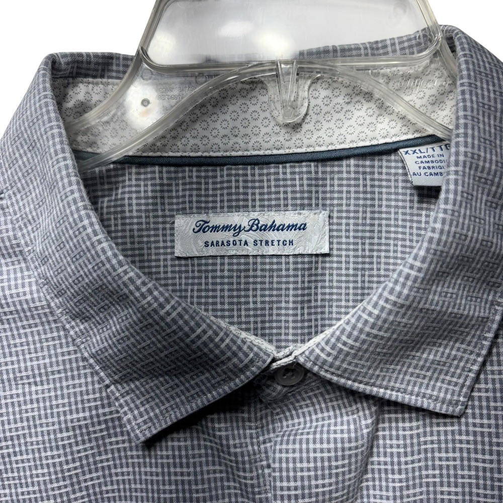 Tommy Bahama Sarasota Stretch Mens XXL Grey White Grid Long Sleeve Button Shirt - Picture 14 of 15